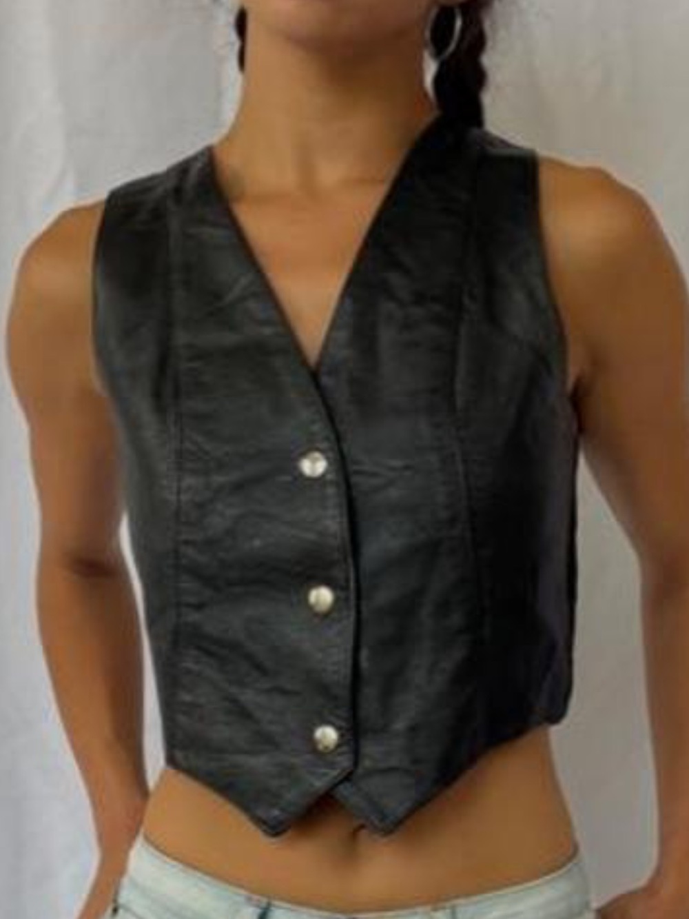 Wilson Black Leather Button-Front Vest